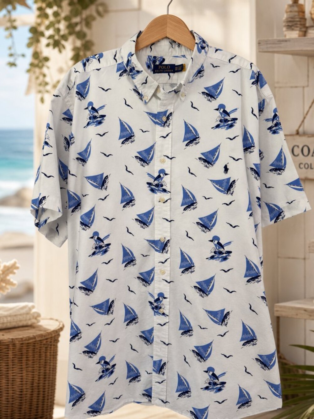 Polo Ralph Lauren Nautical Blue & White Button Down Shirt Size 3XB